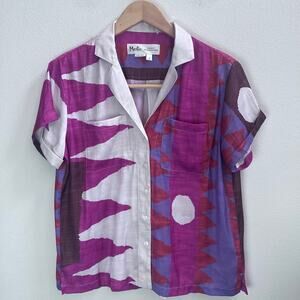 Mestiz for Anthropologie Orange Purple Saint Aztec Print Short Sleeves Womens XS